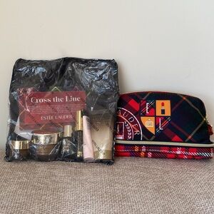 NWT Estee Lauder Bundle Plaid Cosmetic Bag - Red/Black 6pc bundle of skin care.